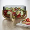 Salatschüssel ARHA aus Glas, 24 cm, mit Holzständer Produktbild-Vorschau 5