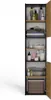 A tall, narrow bathroom cabinet with an open door, displaying various toiletries and folded towels on its shelves. Produktbild-Vorschau