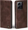A brown flip-style phone case for a Xiaomi Redmi Note 12 is shown from two angles. Produktbild-Vorschau