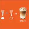 An infographic showing how to make a latte macchiato caramel using two Nescafé Dolce Gusto capsules, resulting in a finished drink. Produktbild-Vorschau
