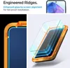 A collage of images showing a phone screen protector installation guide and a close-up of a phone with a screen protector. Náhľad obrázku produktu