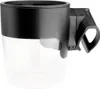 A black and clear cup holder with a clip attachment, shown against a white background. Produktbild-Vorschau