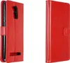 Two views of a red leather flip phone case against a white background. Podgląd zdjęcia produktu