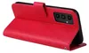 A red flip cover phone case is shown from the side, open to reveal the phone's camera. Produktbild-Vorschau