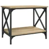 A studio shot of a two-tiered side table with a wooden top and shelf, supported by a dark metal frame. Podgląd zdjęcia produktu