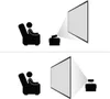 Two diagrams illustrating projector placement relative to a screen and a viewer. Produktbild-Vorschau