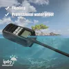 A waterproof walkie-talkie is shown partially submerged in water, with a small island and trees in the background. Voir les images du produit