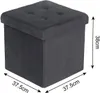 A dark gray storage ottoman with dimensions indicated by measurement lines. Produktbild-Vorschau