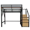 A loft bed with stairs against a white background. Voir les images du produit