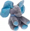 A plush toy elephant with blue accents and a blue and white checkered scarf around its neck, sitting against a white background. Anteprima dell’immagine prodotto