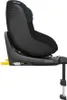 A black car seat base with yellow ISOFIX connectors and a black car seat attached, shown from the side against a white background. Produktbild-Vorschau