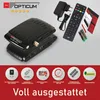 A product shot of a satellite receiver and its accessories, with feature callouts and promotional text. Produktbild-Vorschau