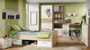 A bedroom setup with a bed, desk, chair, and wardrobe. Produktbild-Vorschau