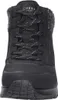 A close-up, front-facing view of a black Skechers sneaker. Voir les images du produit