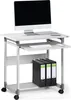 A computer workstation on wheels with a monitor, keyboard, mouse, and binders. Anteprima dell’immagine prodotto