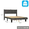 A dark gray upholstered bed frame with a slatted wooden base, shown from a side-diagonal angle. Produktbild-Vorschau