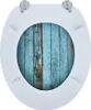 A white toilet seat with a blue distressed wood design in the center, shown from a top-down perspective. Náhľad obrázku produktu