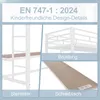A collage of images showing details of a bunk bed, including a ladder, railing, and desk. Produktbild-Vorschau