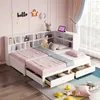 A child's bedroom with a white multifunctional bed, storage shelves, and decorative elements. Produktbild-Vorschau