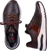 A pair of brown leather sneakers shown from a top-down and side view. Produktbild-Vorschau