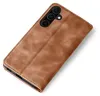 A brown leather flip case for a smartphone, shown from a diagonal angle against a white background. Produktbild-Vorschau
