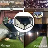Collage of images showing solar lights installed in various outdoor settings like a front door, fence, garage, and patio yard. Produktbild-Vorschau
