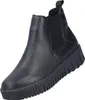 A black women's boot with a platform sole is shown against a white background. Voir les images du produit