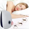 A woman sleeping peacefully in bed next to a pest repeller device. Náhled obrázku produktu