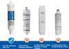 A collage of four different water filter cartridges, each with a checkmark or cross symbol below it, and accompanying text labels. Náhled obrázku produktu