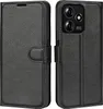A black leather flip case for a smartphone, shown from the front and back. Produktbild-Vorschau