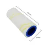 A close-up shot of a white paint roller with yellow stripes and a blue plastic end. Produktbild-Vorschau