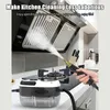 A steam cleaner is being used to clean a kitchen range hood. Voir les images du produit
