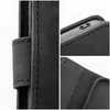 Collage of close-up shots of a black phone case, showing stitching, a card slot, and button access. Produktbild-Vorschau