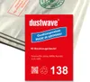 A red label with product information is placed on a white vacuum cleaner bag. Produktbild-Vorschau