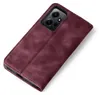 A burgundy flip case for a smartphone is shown from a diagonal angle against a white background. Produktbild-Vorschau