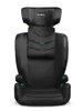 A black child car seat with green accents, shown from the front on a white background. Náhled obrázku produktu