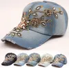 Frauenprägung Flower Denim Baseball Cap Sommer Strass Produktbild-Vorschau 6