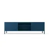 A dark blue TV stand with two doors and an open compartment in the center, presented against a white background. Anteprima dell’immagine prodotto