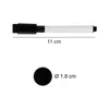 A whiteboard marker and a circular magnet are shown with dimensions indicated. Produktbild-Vorschau