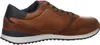 A side view of a brown leather and suede sneaker. Produktbild-Vorschau