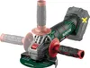 A cordless angle grinder with multiple handle attachments shown in different positions. Produktbild-Vorschau