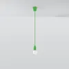 A green pendant light with a white lightbulb hanging from a white ceiling. Produktbild-Vorschau