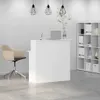 A clean, modern office reception area with a white reception desk, a beige office chair, and a bookshelf. Anteprima dell’immagine prodotto