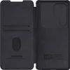 An open black flip case for a smartphone, showing the interior card slots and the phone holder area. Podgląd zdjęcia produktu