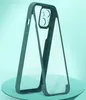 A clear phone case is displayed on a reflective surface against a teal background. Produktbild-Vorschau