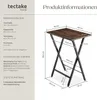 A diagram showing the dimensions of a folding side table, with accompanying text detailing specifications and package contents. Náhled obrázku produktu