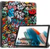 A tablet case with a graffiti design is shown in front of a tablet displaying a Samsung Galaxy Tab A9 logo. Produktbild-Vorschau