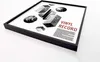 A framed graphic art piece with abstract 3D shapes and text. Produktbild-Vorschau