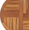 A close-up, overhead view of a round wooden table top, showing the grain and plank construction. Voir les images du produit