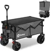 A folded and unfolded grey wagon with black wheels and handle. Voir les images du produit